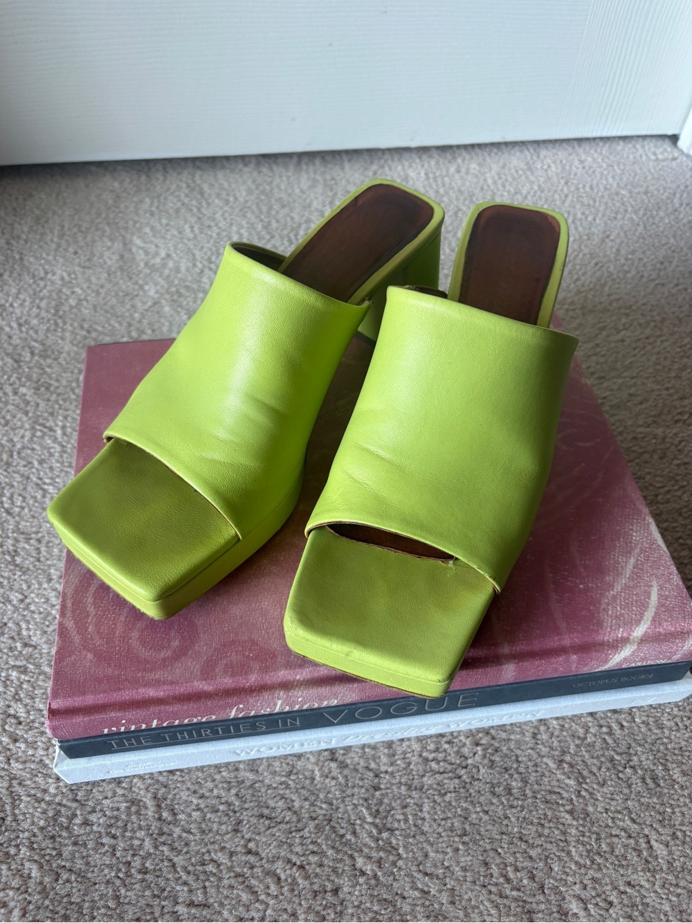 L’Intervalle Lime Green Open-Toe Slide Heels